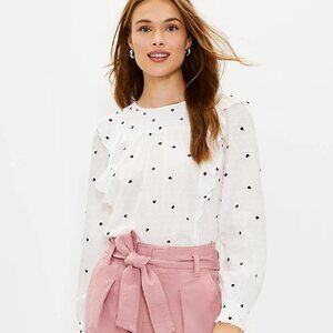Ann Taylor Loft Petite Ruffle Heart Cotton Blouse PXS